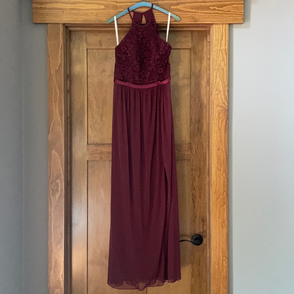 David’s Bridal Wine Bridesmaid Dress